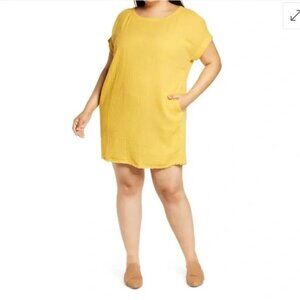 Eileen Fisher Marigold Yellow Organic Cotton Gauze Shift Dress XL